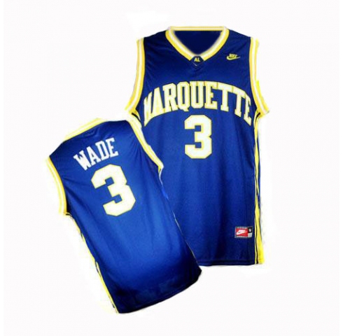 Men Nike Marquette Golden Eagles #3 Dwyane Wade Blue Basketball Authentic N