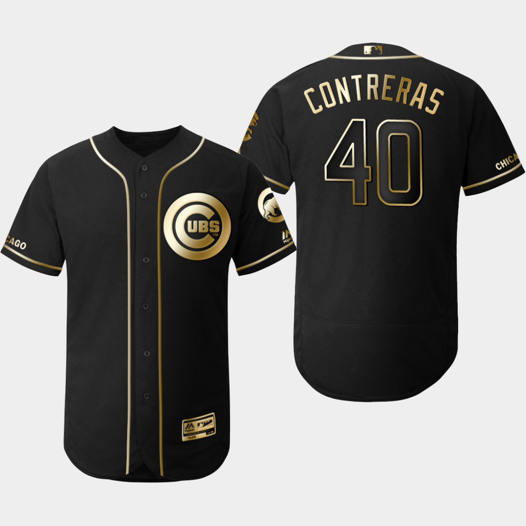 Men's Cubs 2019 Black Golden Edition Willson Contreras Flex Base Stitched J