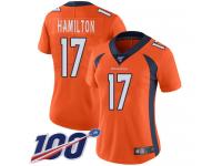 #17 Limited DaeSean Hamilton Orange Football Home Women's Jersey Denver Broncos Vapor Untouchable 100th Season