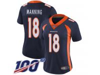 #18 Limited Peyton Manning Navy Blue Football Alternate Women's Jersey Denver Broncos Vapor Untouchable 100th Season