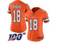 #18 Limited Peyton Manning Orange Football Women's Jersey Denver Broncos Rush Vapor Untouchable 100th Season