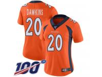 #20 Limited Brian Dawkins Orange Football Home Women's Jersey Denver Broncos Vapor Untouchable 100th Season