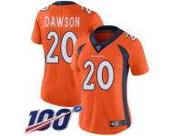 #20 Limited Duke Dawson Orange Football Home Women's Jersey Denver Broncos Vapor Untouchable 100th Season