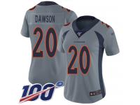 #20 Limited Duke Dawson Silver Football Women's Jersey Denver Broncos Inverted Legend 100th Season