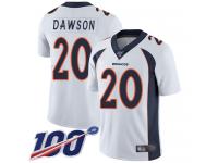 #20 Limited Duke Dawson White Football Road Men's Jersey Denver Broncos Vapor Untouchable 100th Season