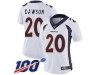 #20 Limited Duke Dawson White Football Road Women's Jersey Denver Broncos Vapor Untouchable 100th Season