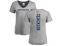 #22 Kareem Jackson Ash Football Backer V-Neck Women's Denver Broncos T-Shirt