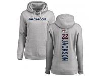 #22 Kareem Jackson Ash Football Backer Women's Denver Broncos Pullover Hoodie