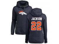 #22 Kareem Jackson Navy Blue Football Name & Number Logo Women's Denver Broncos Pullover Hoodie