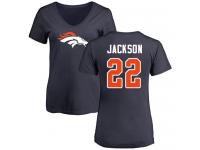 #22 Kareem Jackson Navy Blue Football Name & Number Logo Women's Denver Broncos T-Shirt