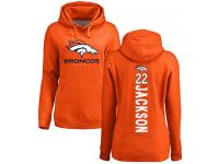 #22 Kareem Jackson Orange Football Backer Women's Denver Broncos Pullover Hoodie