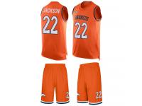 #22 Kareem Jackson Orange Football Men's Jersey Denver Broncos Tank Top Suit