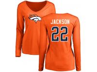 #22 Kareem Jackson Orange Football Name & Number Logo Women's Denver Broncos Long Sleeve T-Shirt