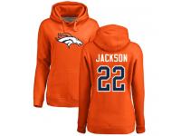 #22 Kareem Jackson Orange Football Name & Number Logo Women's Denver Broncos Pullover Hoodie