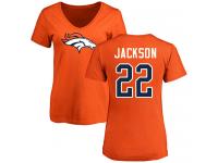 #22 Kareem Jackson Orange Football Name & Number Logo Women's Denver Broncos T-Shirt