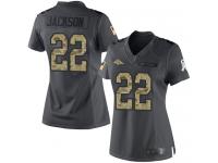 #22 Limited Kareem Jackson Black Football Women's Jersey Denver Broncos 2016 Salute to Service