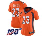 #23 Limited Devontae Booker Orange Football Home Women's Jersey Denver Broncos Vapor Untouchable 100th Season