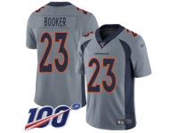 #23 Limited Devontae Booker Silver Football Youth Jersey Denver Broncos Inverted Legend 100th Season