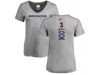 #3 Drew Lock Ash Football Backer V-Neck Women's Denver Broncos T-Shirt