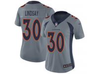 #30 Limited Phillip Lindsay Silver Football Women's Jersey Denver Broncos Inverted Legend