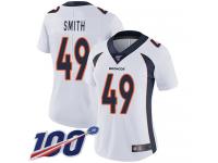 #49 Limited Dennis Smith White Football Road Women's Jersey Denver Broncos Vapor Untouchable 100th Season