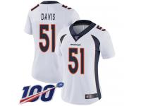 #51 Limited Todd Davis White Football Road Women's Jersey Denver Broncos Vapor Untouchable 100th Season