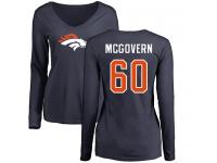 #60 Connor McGovern Navy Blue Football Name & Number Logo Women's Denver Broncos Long Sleeve T-Shirt