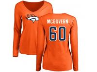 #60 Connor McGovern Orange Football Name & Number Logo Women's Denver Broncos Long Sleeve T-Shirt