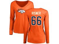 #66 Dalton Risner Orange Football Name & Number Logo Women's Denver Broncos Long Sleeve T-Shirt