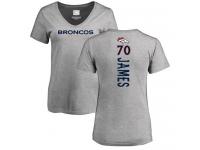 #70 Ja'Wuan James Ash Football Backer V-Neck Women's Denver Broncos T-Shirt