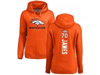 #70 Ja'Wuan James Orange Football Backer Women's Denver Broncos Pullover Hoodie