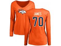 #70 Ja'Wuan James Orange Football Name & Number Logo Women's Denver Broncos Long Sleeve T-Shirt