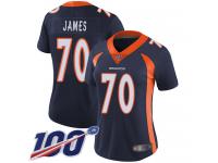 #70 Limited Ja'Wuan James Navy Blue Football Alternate Women's Jersey Denver Broncos Vapor Untouchable 100th Season