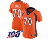 #70 Limited Ja'Wuan James Orange Football Home Women's Jersey Denver Broncos Vapor Untouchable 100th Season