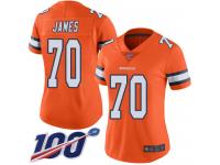 #70 Limited Ja'Wuan James Orange Football Women's Jersey Denver Broncos Rush Vapor Untouchable 100th Season