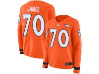 #70 Limited Ja'Wuan James Orange Football Women's Jersey Denver Broncos Therma Long Sleeve