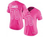 #70 Limited Ja'Wuan James Pink Football Women's Jersey Denver Broncos Rush Fashion