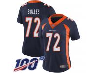 #72 Limited Garett Bolles Navy Blue Football Alternate Women's Jersey Denver Broncos Vapor Untouchable 100th Season