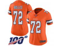 #72 Limited Garett Bolles Orange Football Women's Jersey Denver Broncos Rush Vapor Untouchable 100th Season