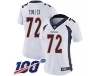 #72 Limited Garett Bolles White Football Road Women's Jersey Denver Broncos Vapor Untouchable 100th Season