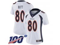 #80 Limited Jake Butt White Football Road Women's Jersey Denver Broncos Vapor Untouchable 100th Season