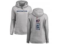 #87 Noah Fant Ash Football Backer Women's Denver Broncos Pullover Hoodie