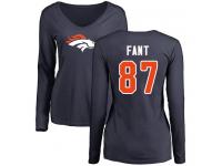 #87 Noah Fant Navy Blue Football Name & Number Logo Women's Denver Broncos Long Sleeve T-Shirt