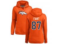 #87 Noah Fant Orange Football Name & Number Logo Women's Denver Broncos Pullover Hoodie