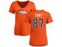 #87 Noah Fant Orange Football Name & Number Logo Women's Denver Broncos T-Shirt