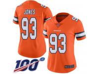 #93 Limited Dre'Mont Jones Orange Football Women's Jersey Denver Broncos Rush Vapor Untouchable 100th Season