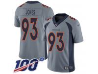 #93 Limited Dre'Mont Jones Silver Football Men's Jersey Denver Broncos Inverted Legend 100th Season