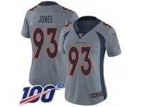 #93 Limited Dre'Mont Jones Silver Football Women's Jersey Denver Broncos Inverted Legend 100th Season