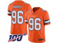 #96 Limited Shelby Harris Orange Football Men's Jersey Denver Broncos Rush Vapor Untouchable 100th Season