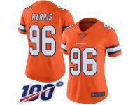 #96 Limited Shelby Harris Orange Football Women's Jersey Denver Broncos Rush Vapor Untouchable 100th Season